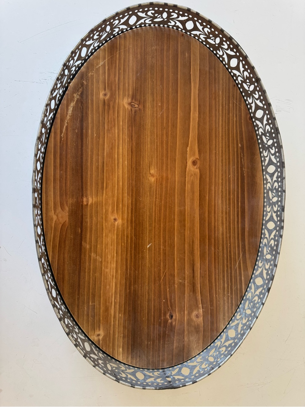 Wood and Metal Oval Serving Tray - Brown